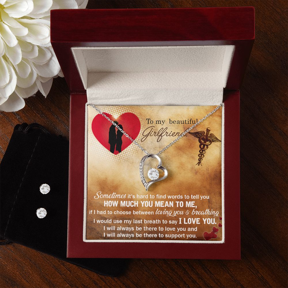 To my nurse girlfriend- Sometimes it's hard Forever Love Necklace and Cubic Zirconia Earring Set