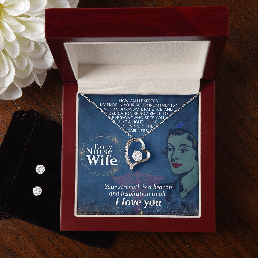 To My Nurse Wife How Can I Forever Love Necklace and Cubic Zirconia Earring Set