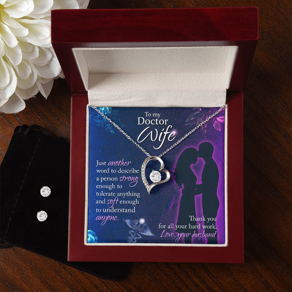 To My Doctor Wife Just another word Forever Love Necklace and Cubic Zirconia Earring Set