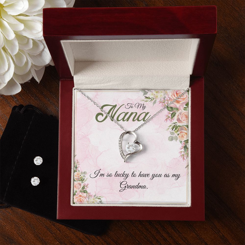 To My Nana, I am so lucky to have you as my Grandma Forever Love Necklace and Cubic Zirconia Earring Set
