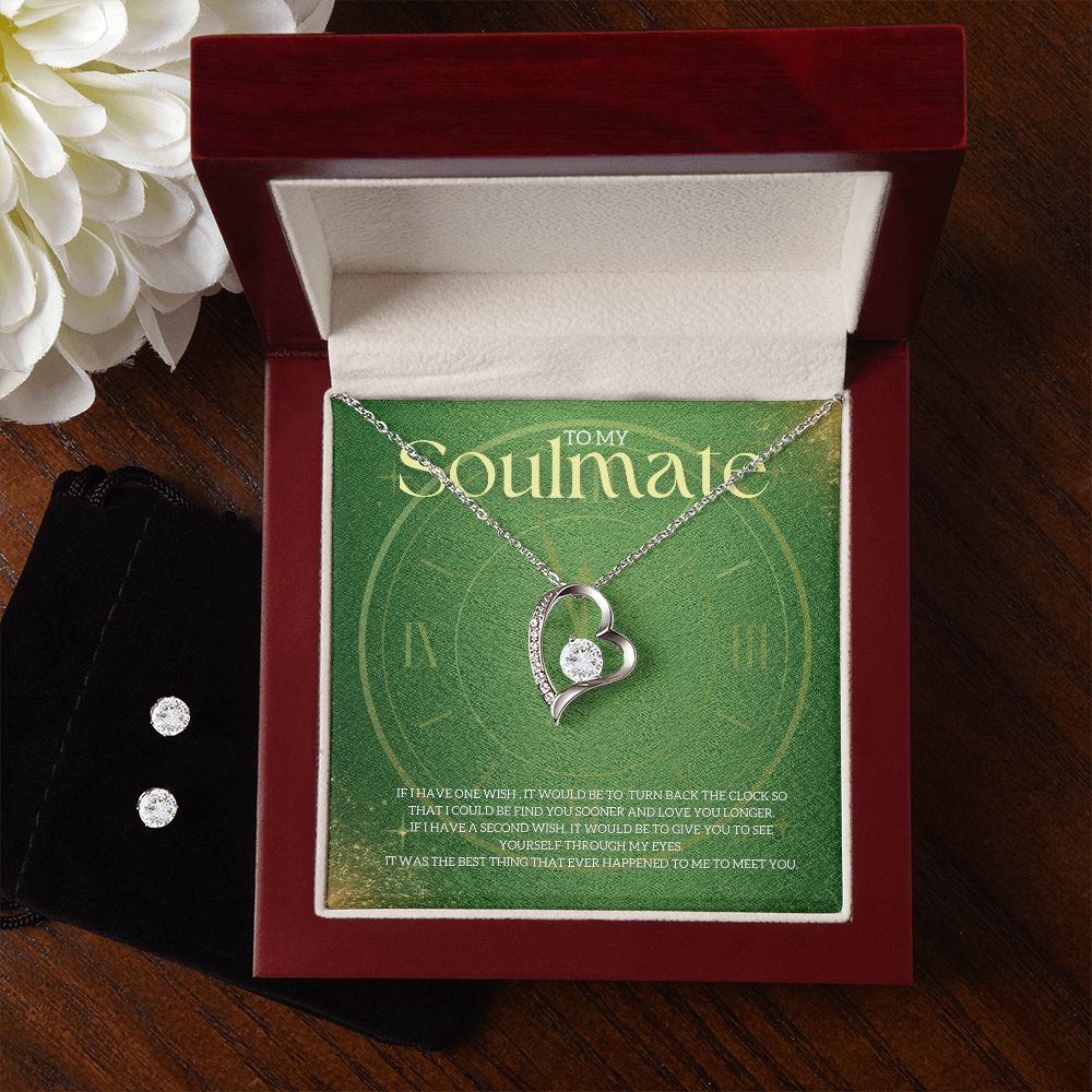To My Soulmate Forever Love Necklace and Cubic Zirconia Earring Set