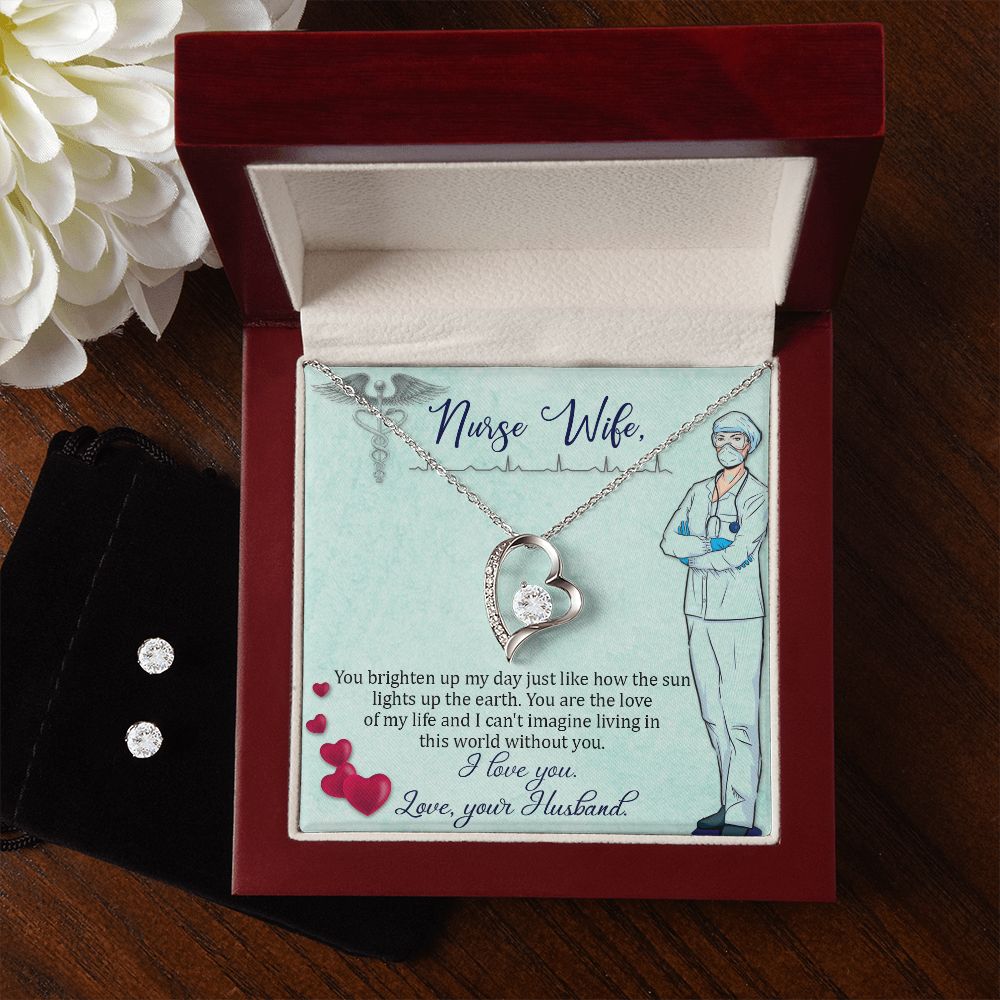 To my nurse wife Forever Love Necklace and Cubic Zirconia Earring Set