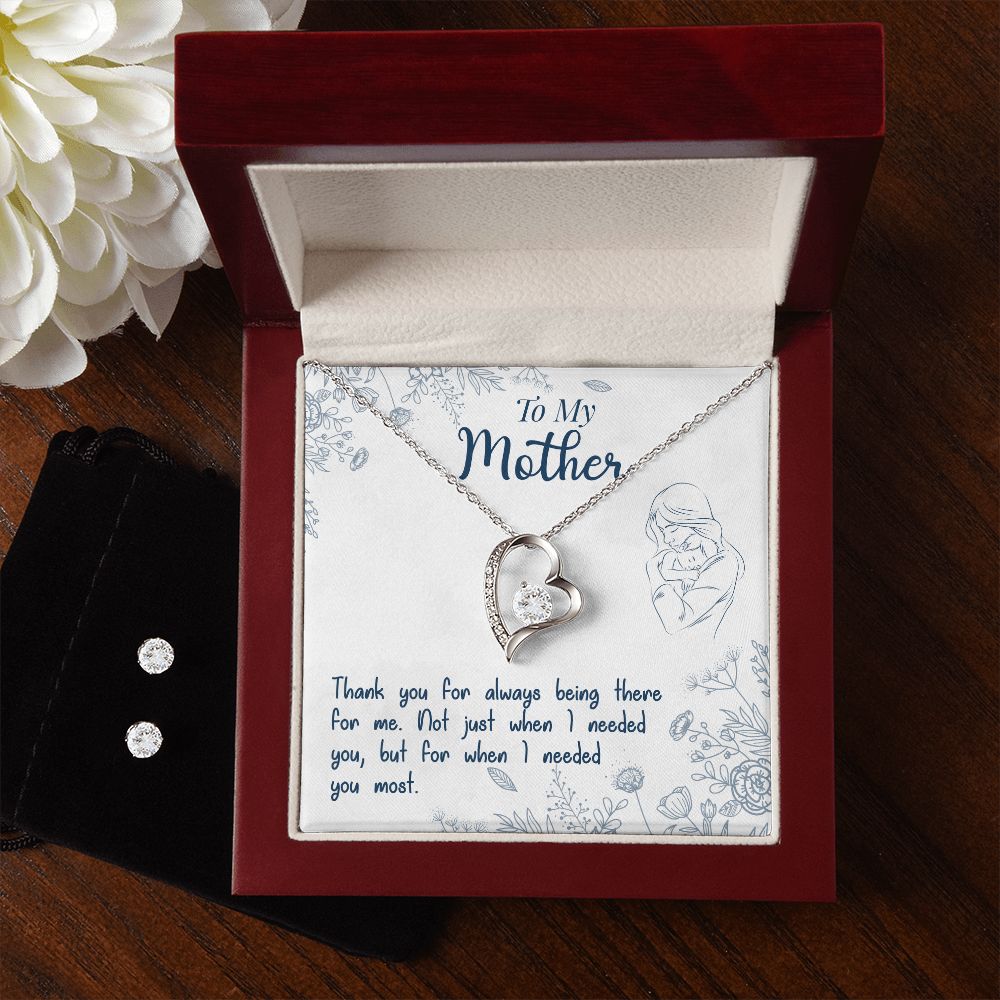 To My Mom Forever Love Necklace and Cubic Zirconia Earring Set
