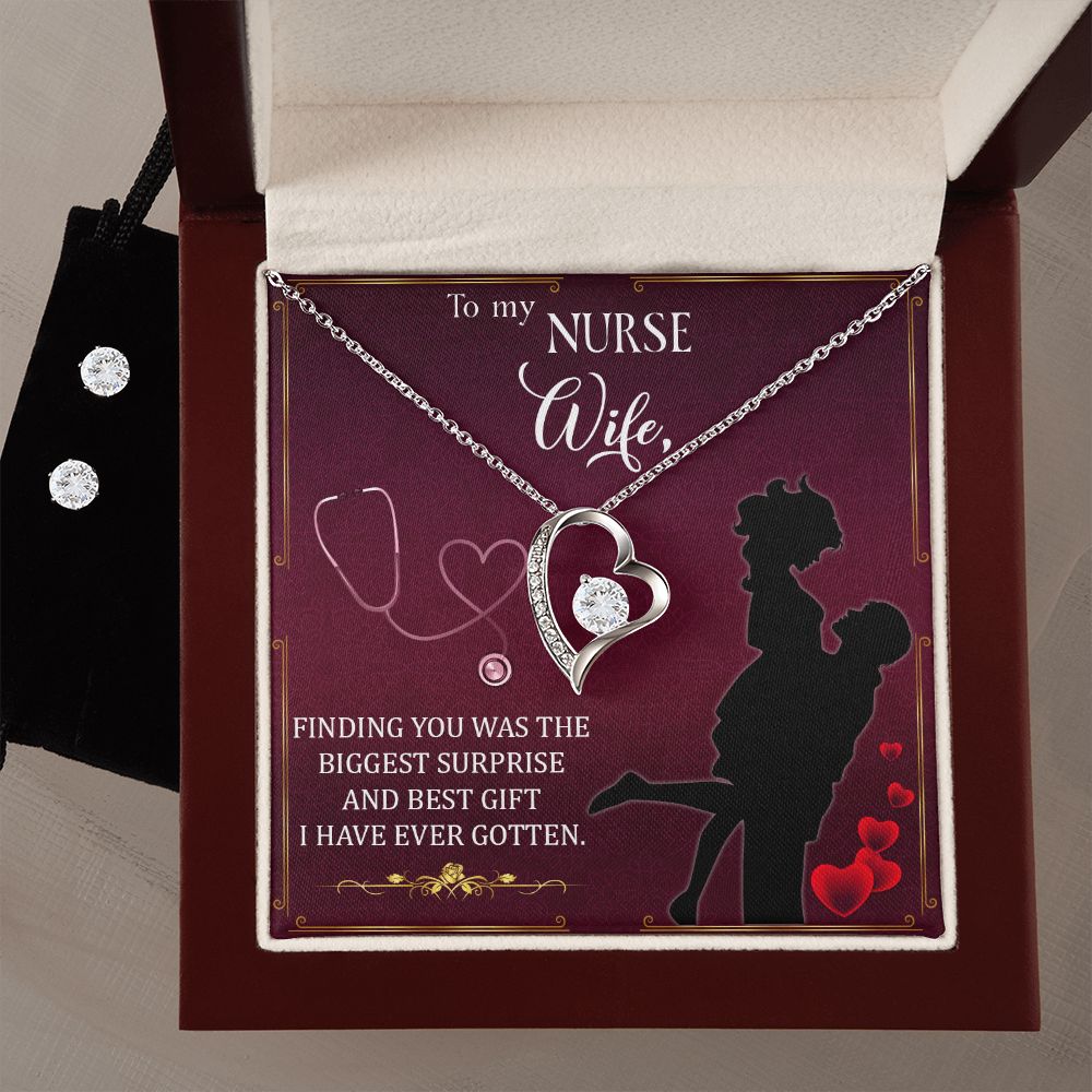 To My Nurse wife - finding you Forever Love Necklace and Cubic Zirconia Earring Set