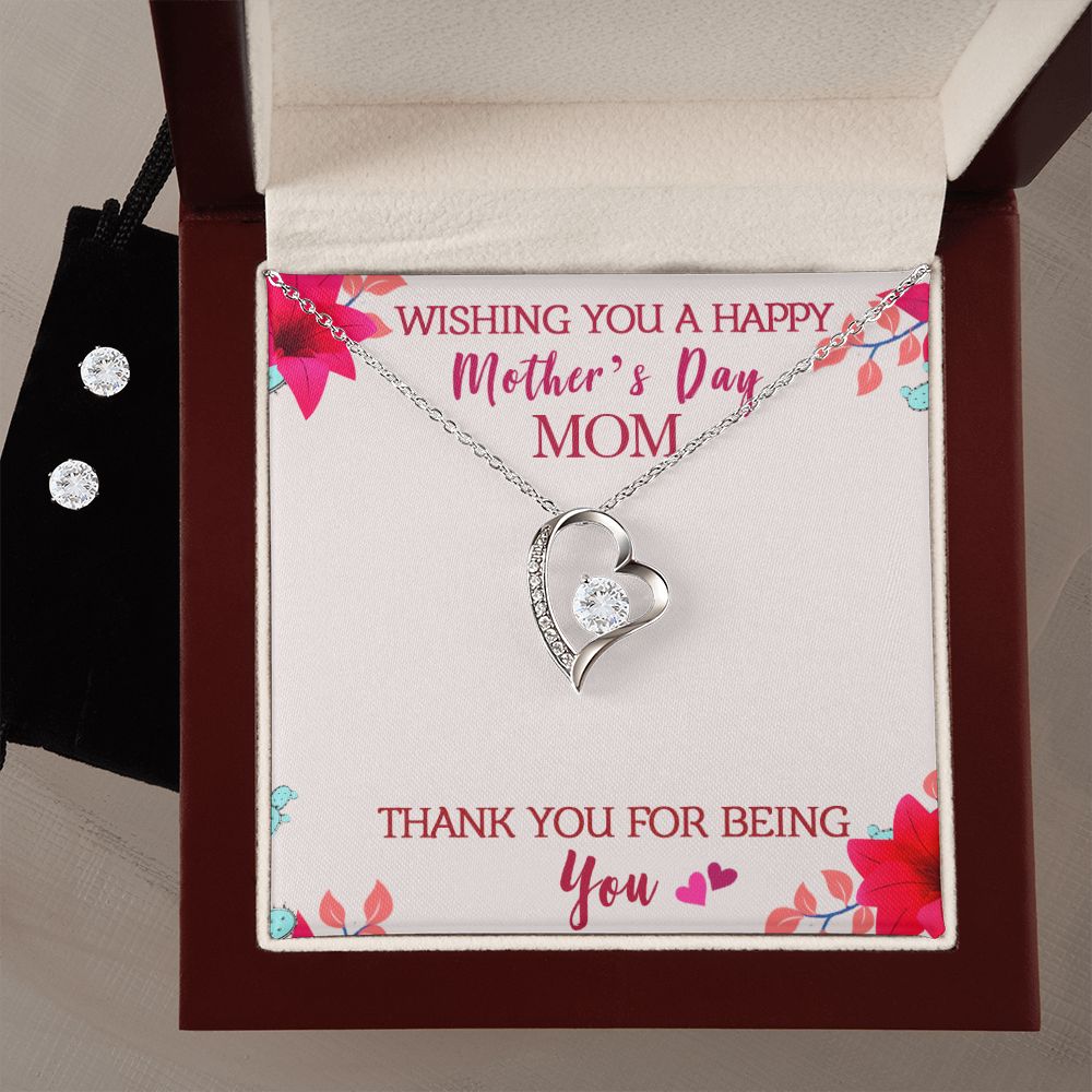 Wishing you a happy Mothers day Forever Love Necklace and Cubic Zirconia Earring Set