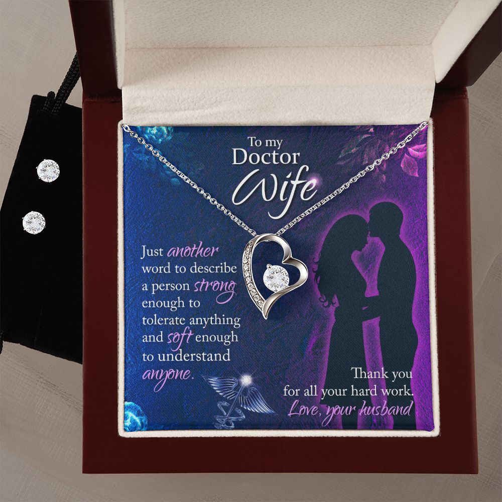 To My Doctor Wife Just another word Forever Love Necklace and Cubic Zirconia Earring Set
