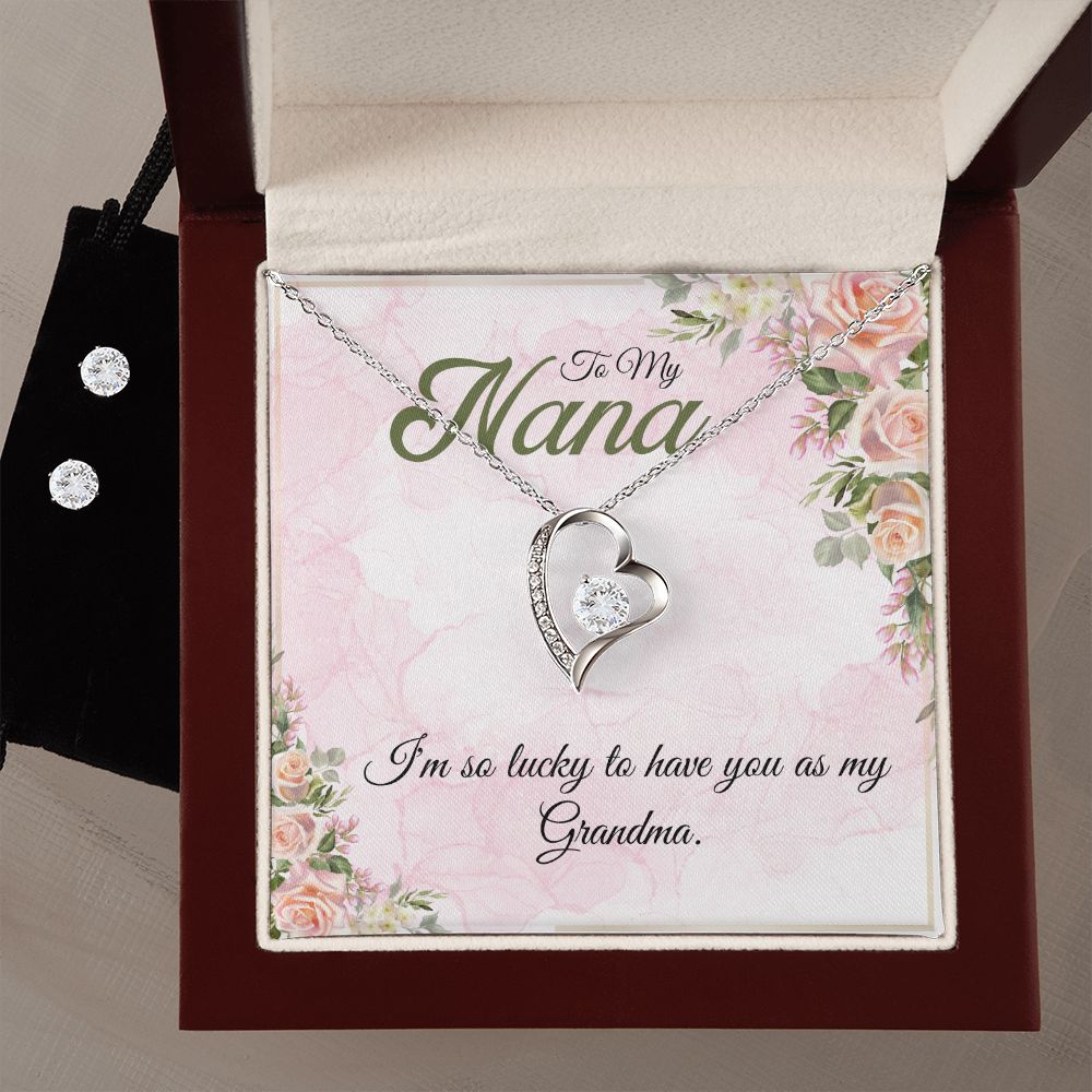 To My Nana, I am so lucky to have you as my Grandma Forever Love Necklace and Cubic Zirconia Earring Set