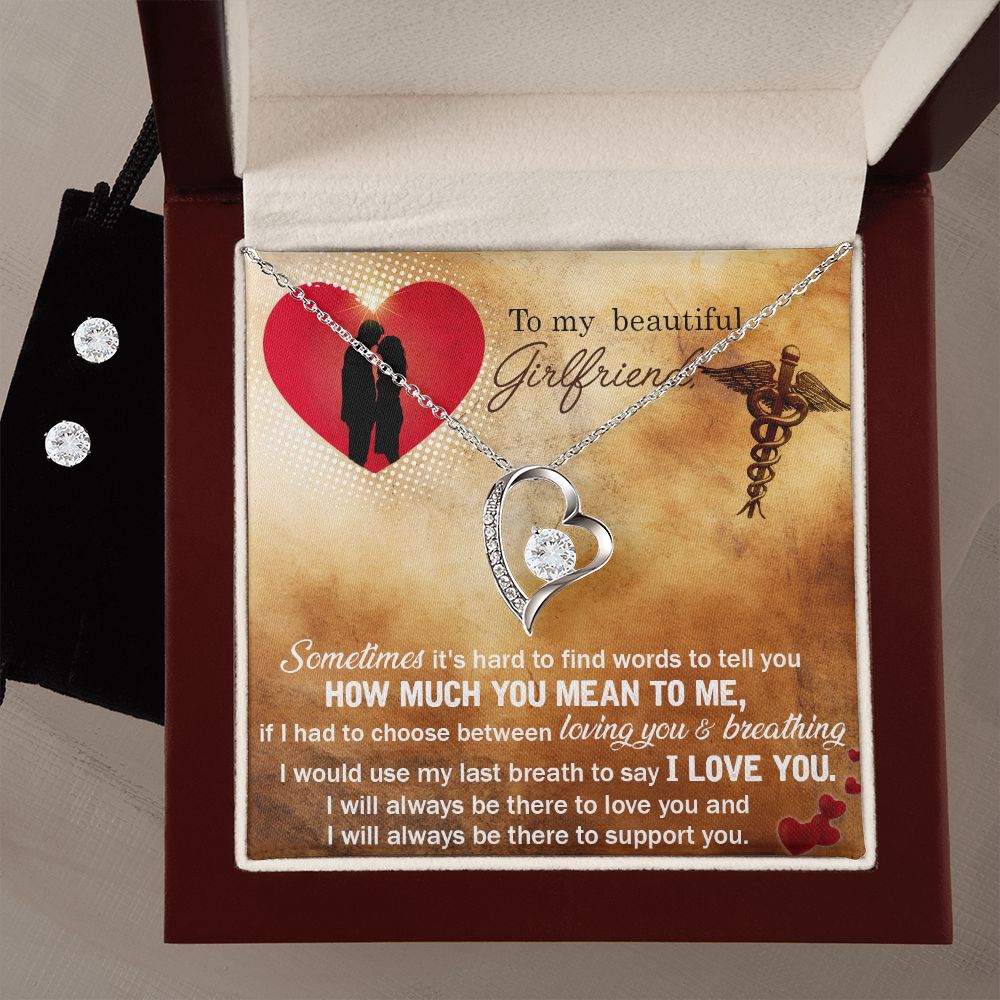 To my nurse girlfriend- Sometimes it's hard Forever Love Necklace and Cubic Zirconia Earring Set