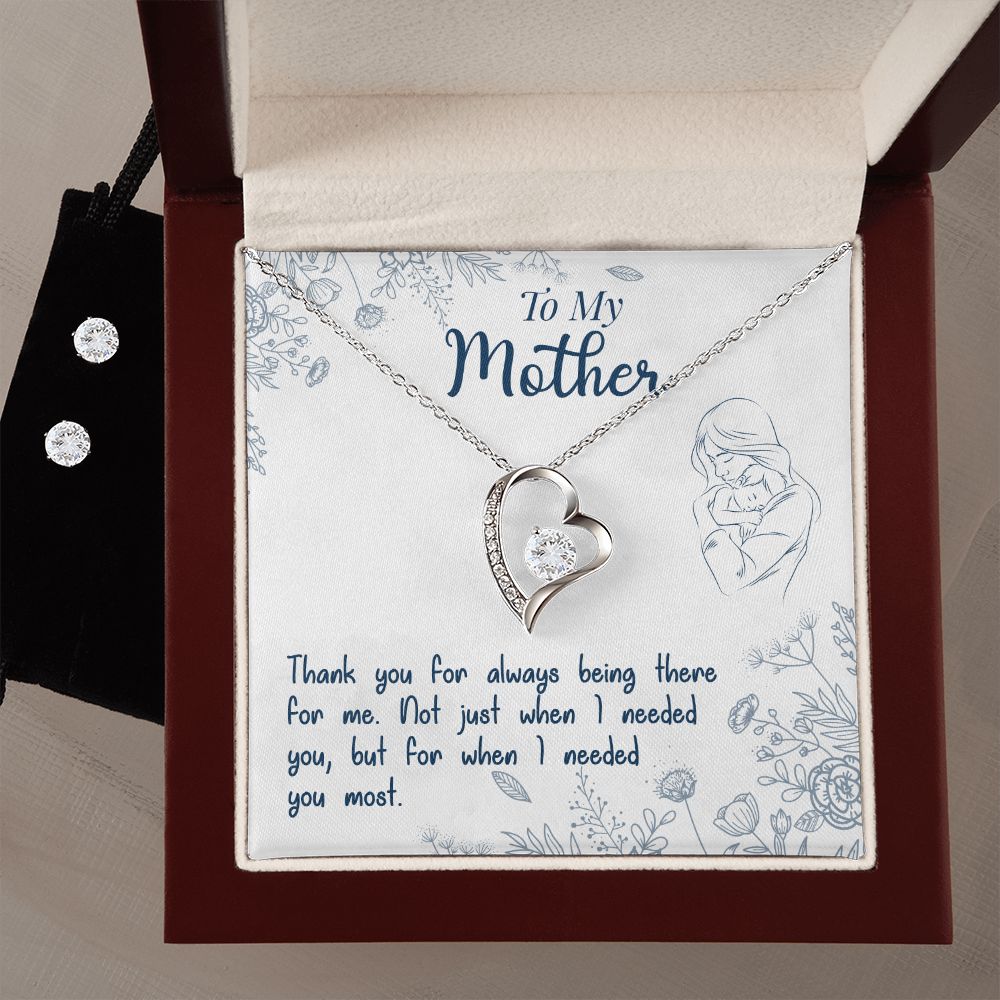 To My Mom Forever Love Necklace and Cubic Zirconia Earring Set