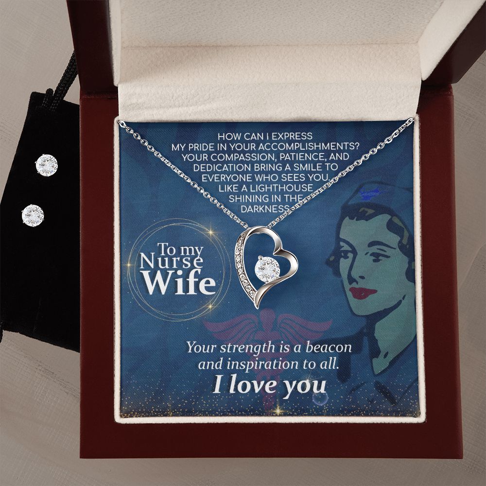 To My Nurse Wife How Can I Forever Love Necklace and Cubic Zirconia Earring Set