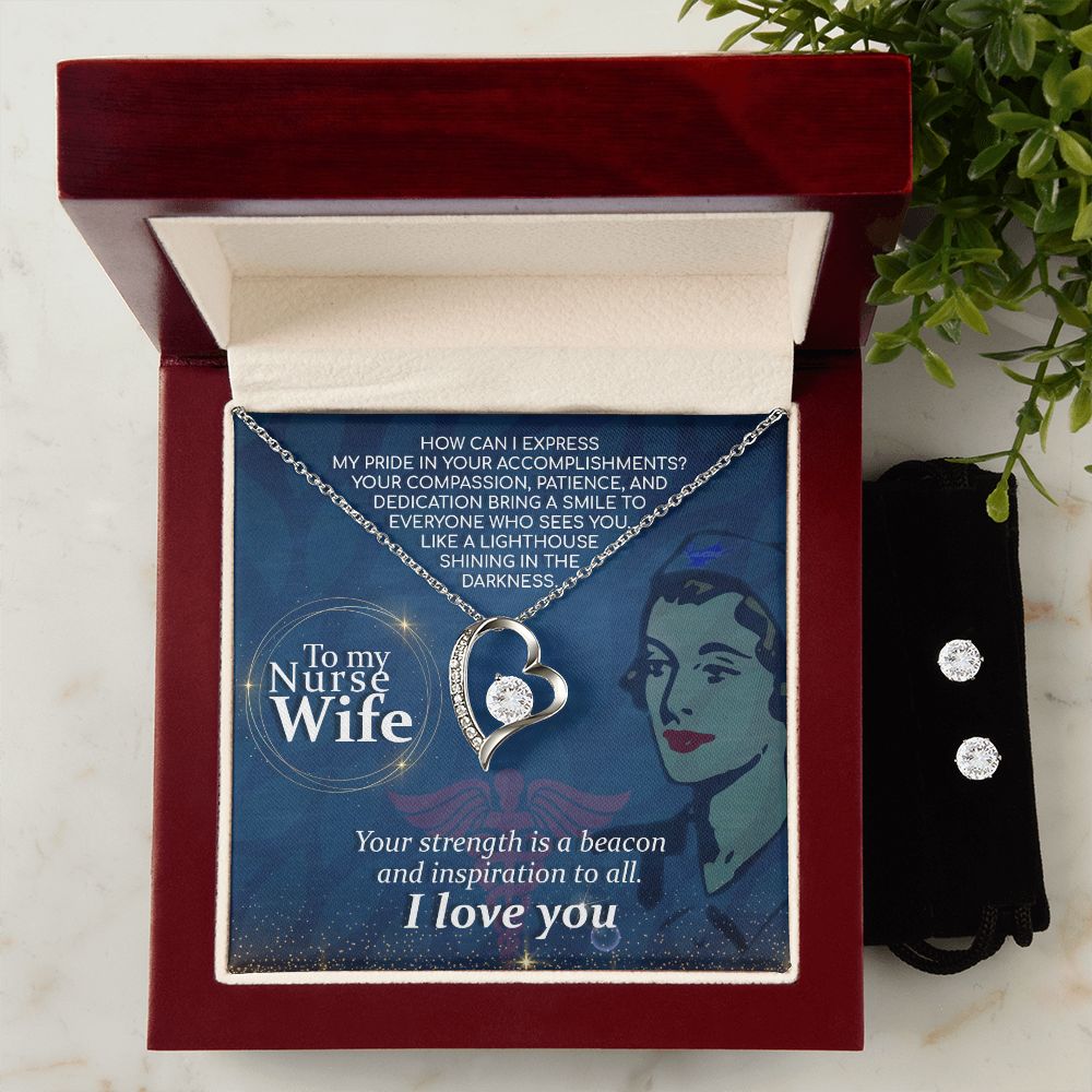 To My Nurse Wife How Can I Forever Love Necklace and Cubic Zirconia Earring Set