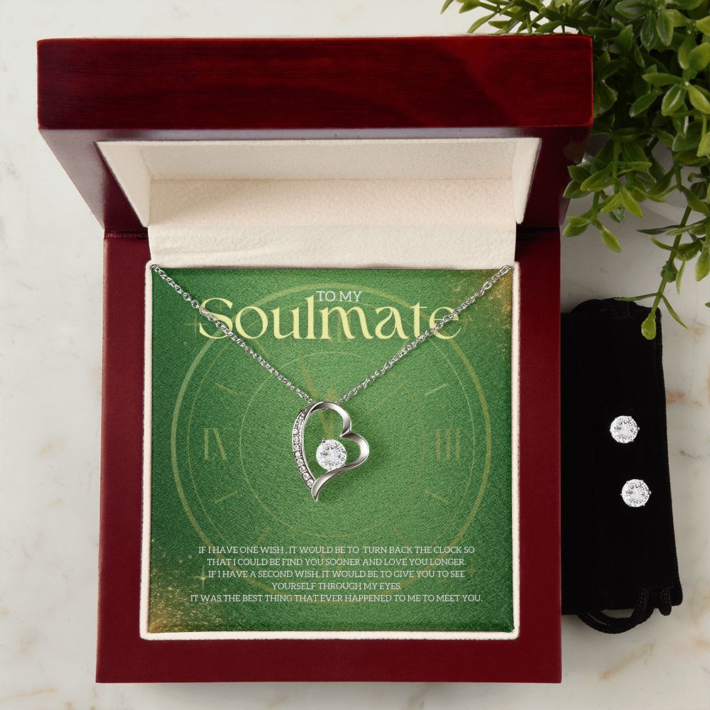 To My Soulmate Forever Love Necklace and Cubic Zirconia Earring Set