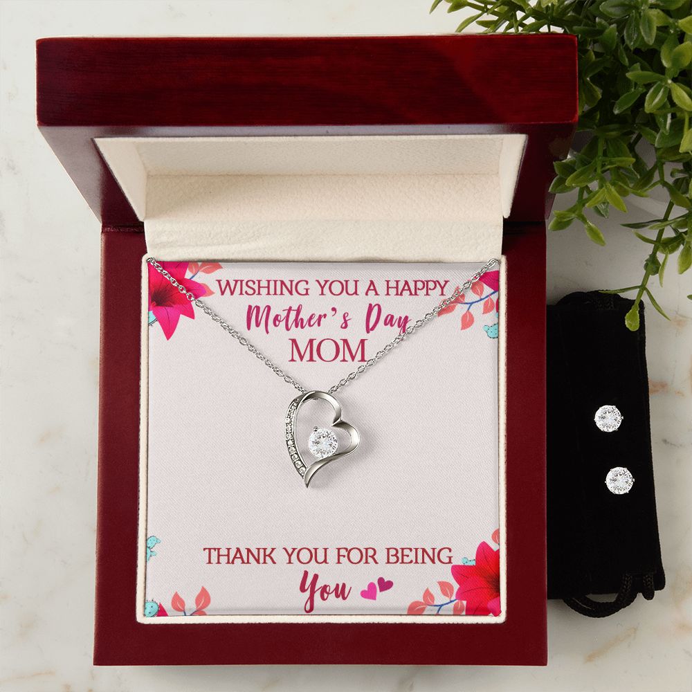 Wishing you a happy Mothers day Forever Love Necklace and Cubic Zirconia Earring Set