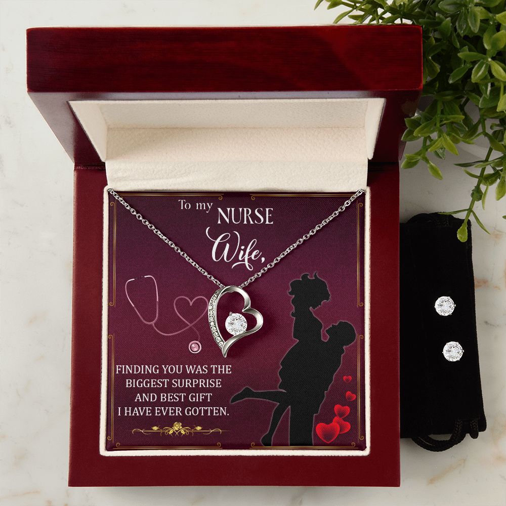 To My Nurse wife - finding you Forever Love Necklace and Cubic Zirconia Earring Set