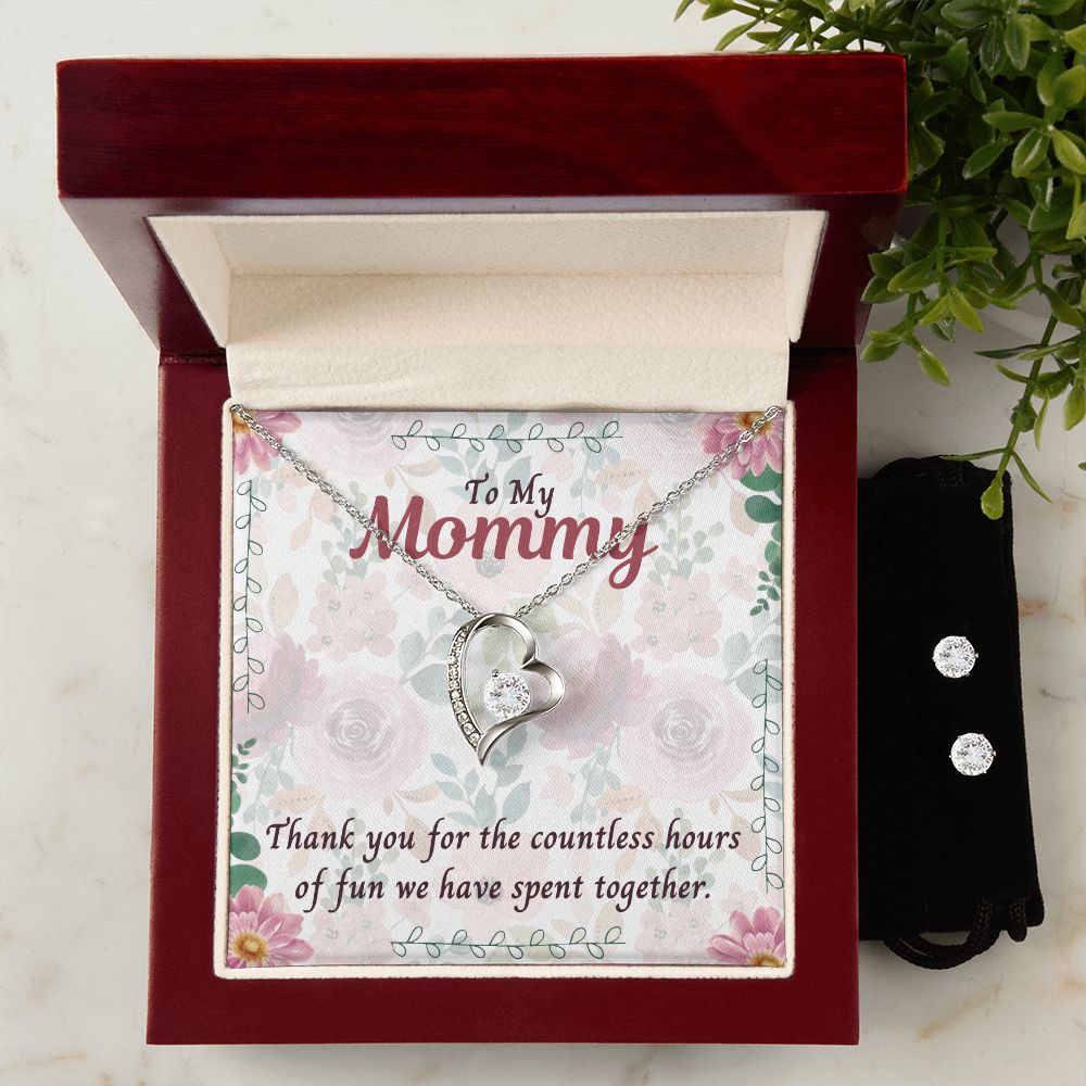 To My Mommy, Thank you for the countless hours of Fun Forever Love Necklace and Cubic Zirconia Earring Set