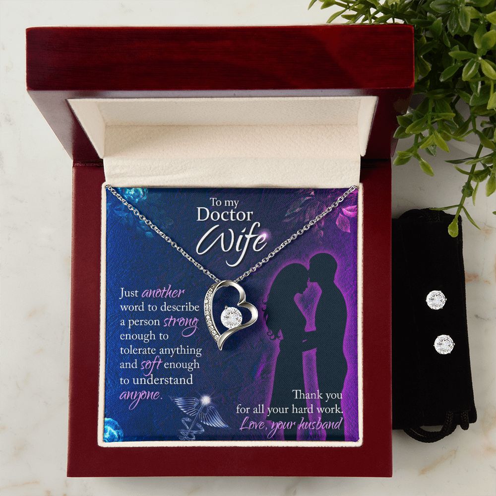 To My Doctor Wife Just another word Forever Love Necklace and Cubic Zirconia Earring Set