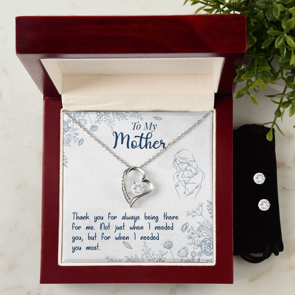 To My Mom Forever Love Necklace and Cubic Zirconia Earring Set