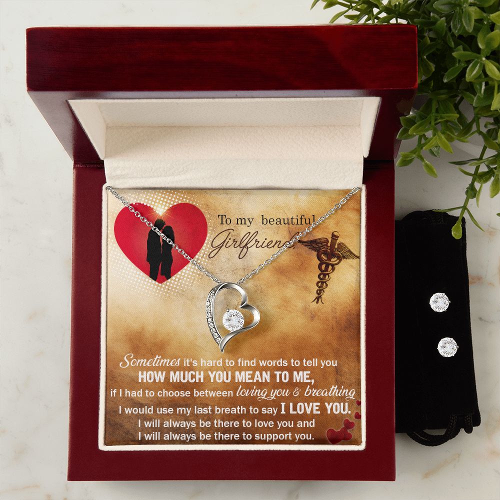 To my nurse girlfriend- Sometimes it's hard Forever Love Necklace and Cubic Zirconia Earring Set