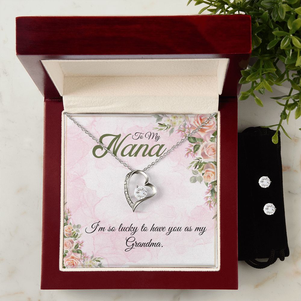 To My Nana, I am so lucky to have you as my Grandma Forever Love Necklace and Cubic Zirconia Earring Set