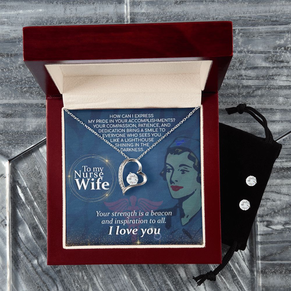 To My Nurse Wife How Can I Forever Love Necklace and Cubic Zirconia Earring Set