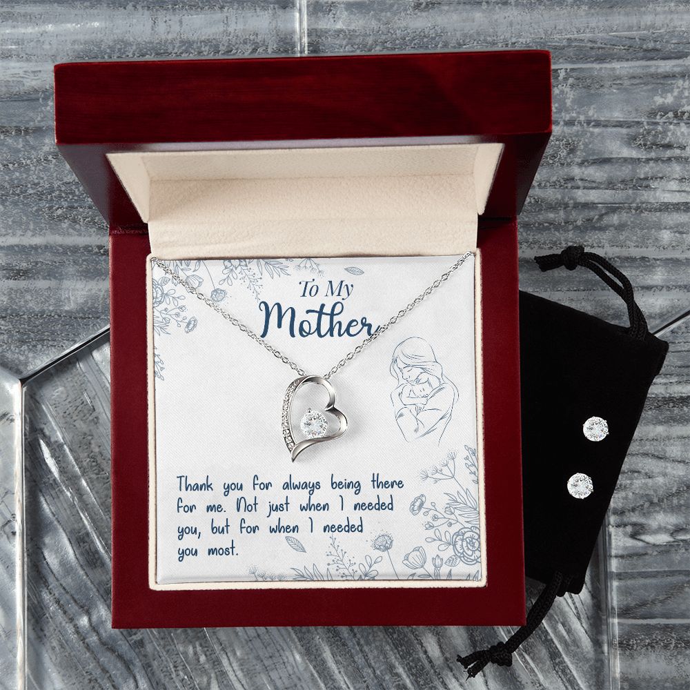 To My Mom Forever Love Necklace and Cubic Zirconia Earring Set