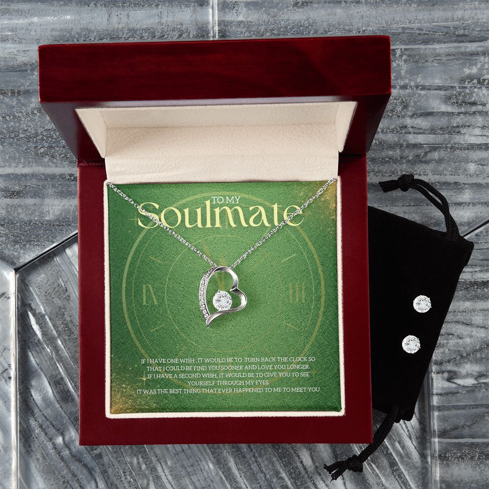 To My Soulmate Forever Love Necklace and Cubic Zirconia Earring Set
