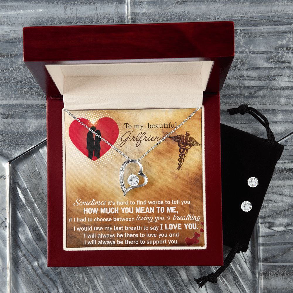 To my nurse girlfriend- Sometimes it's hard Forever Love Necklace and Cubic Zirconia Earring Set