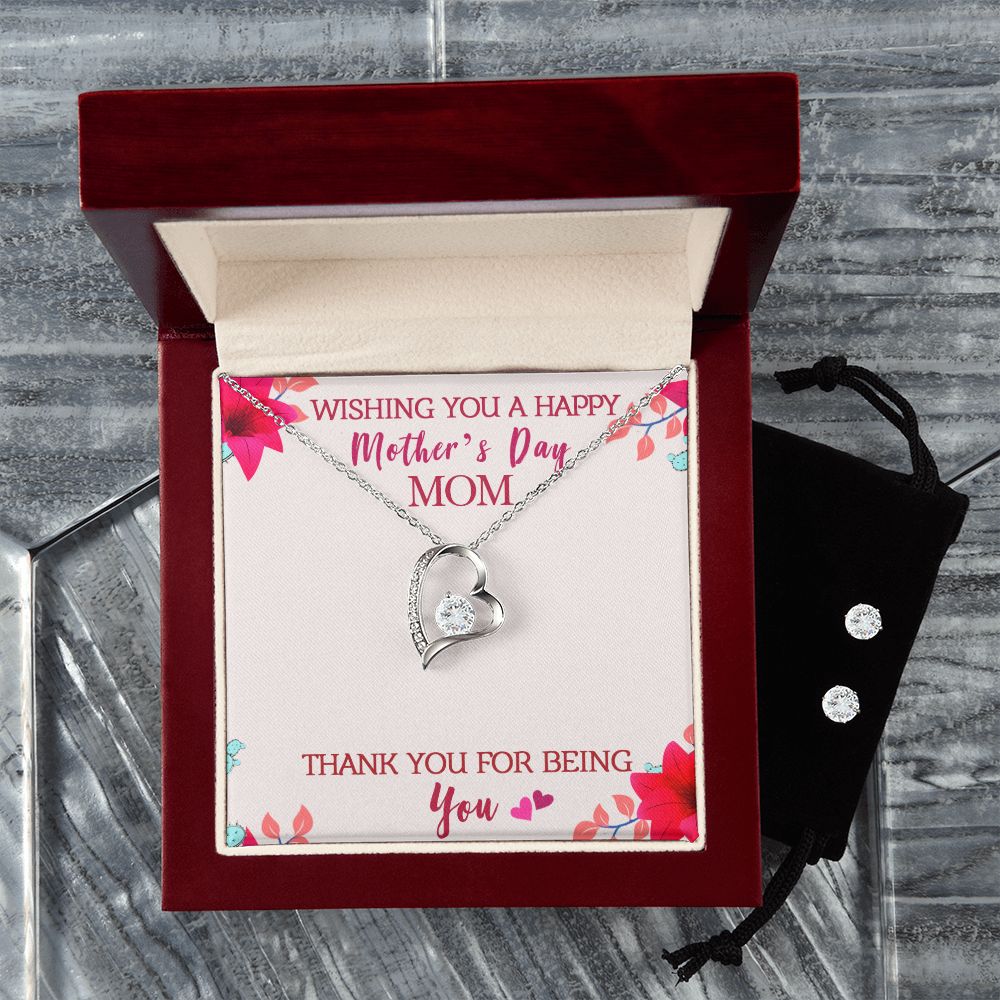 Wishing you a happy Mothers day Forever Love Necklace and Cubic Zirconia Earring Set
