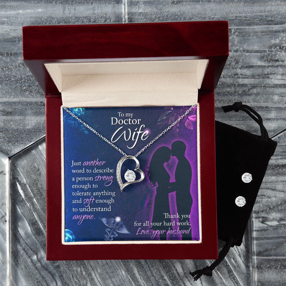 To My Doctor Wife Just another word Forever Love Necklace and Cubic Zirconia Earring Set