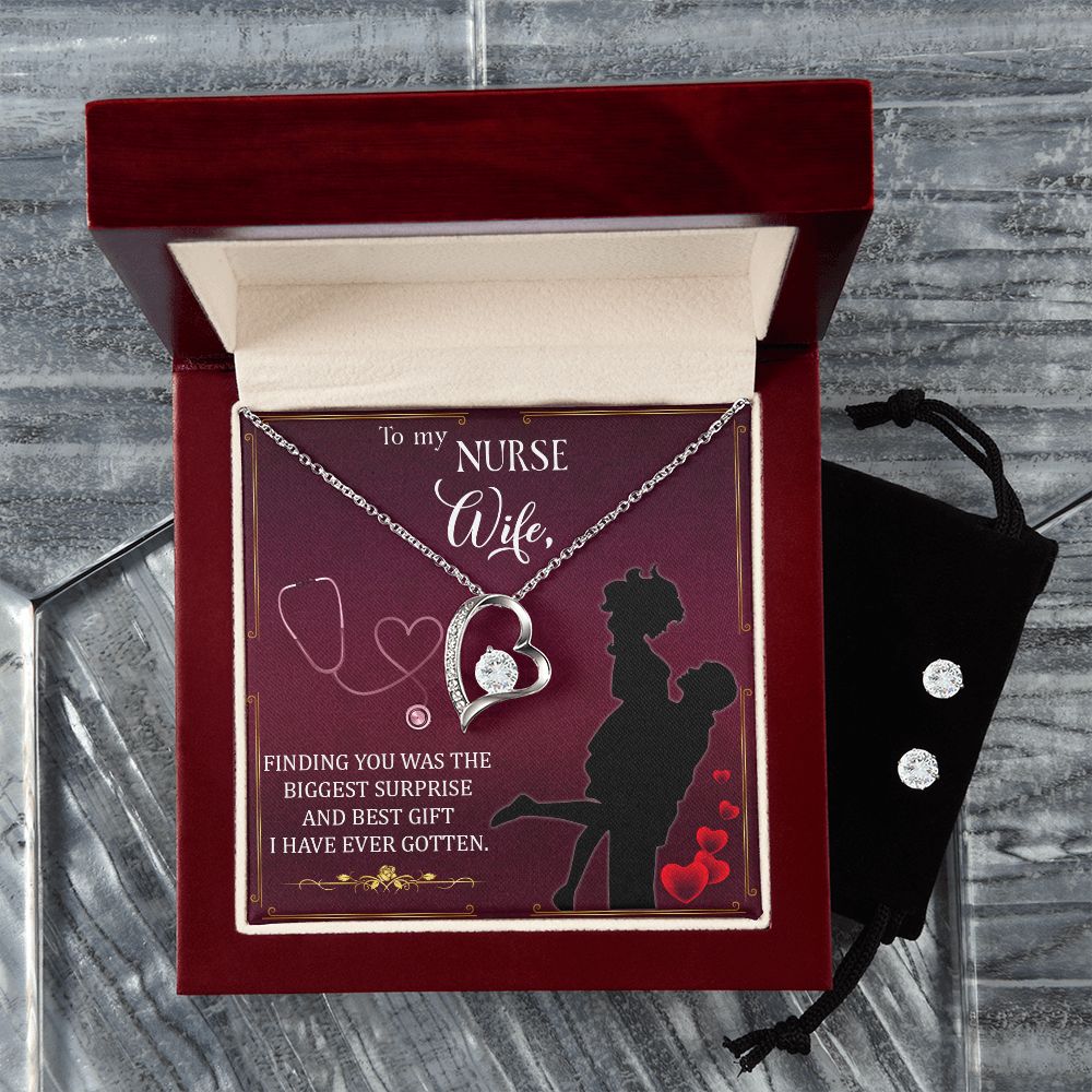 To My Nurse wife - finding you Forever Love Necklace and Cubic Zirconia Earring Set