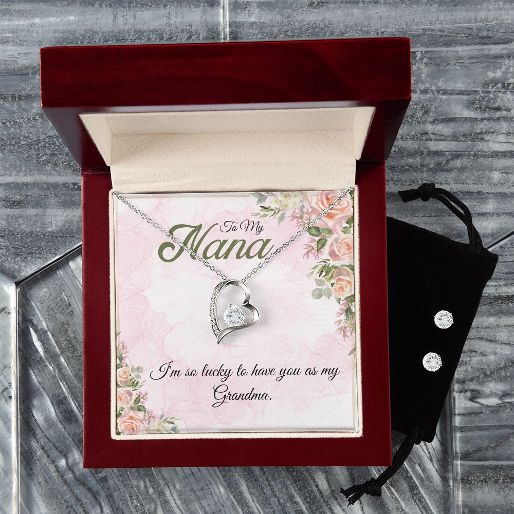 To My Nana, I am so lucky to have you as my Grandma Forever Love Necklace and Cubic Zirconia Earring Set