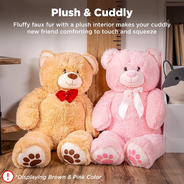 38in Giant Soft Plush Teddy Bear w/ Bow Tie, Footprints - Brown
