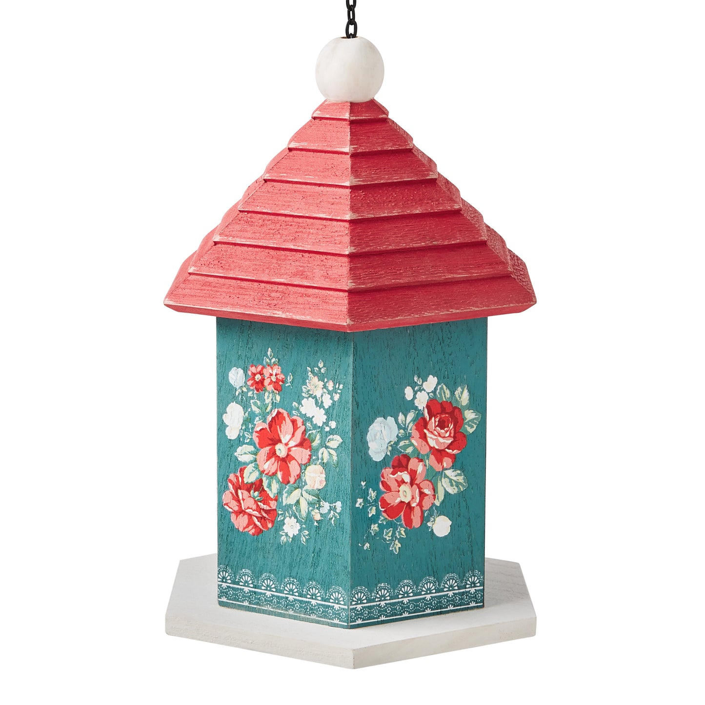 Multi-Color Vintage Floral Wood Birdhouse w/ Removable Roof