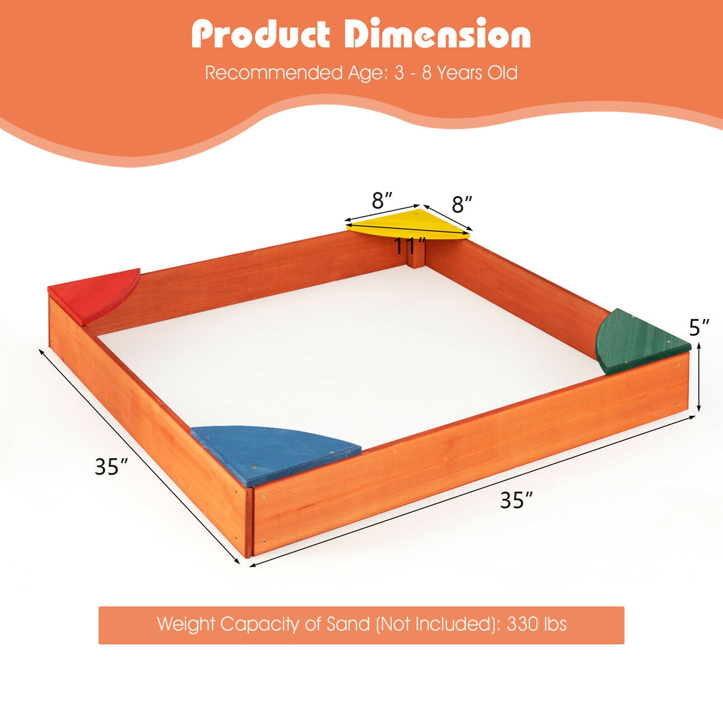 Kids Wooden Backyard Sandbox w/ Built-in Corner Seating