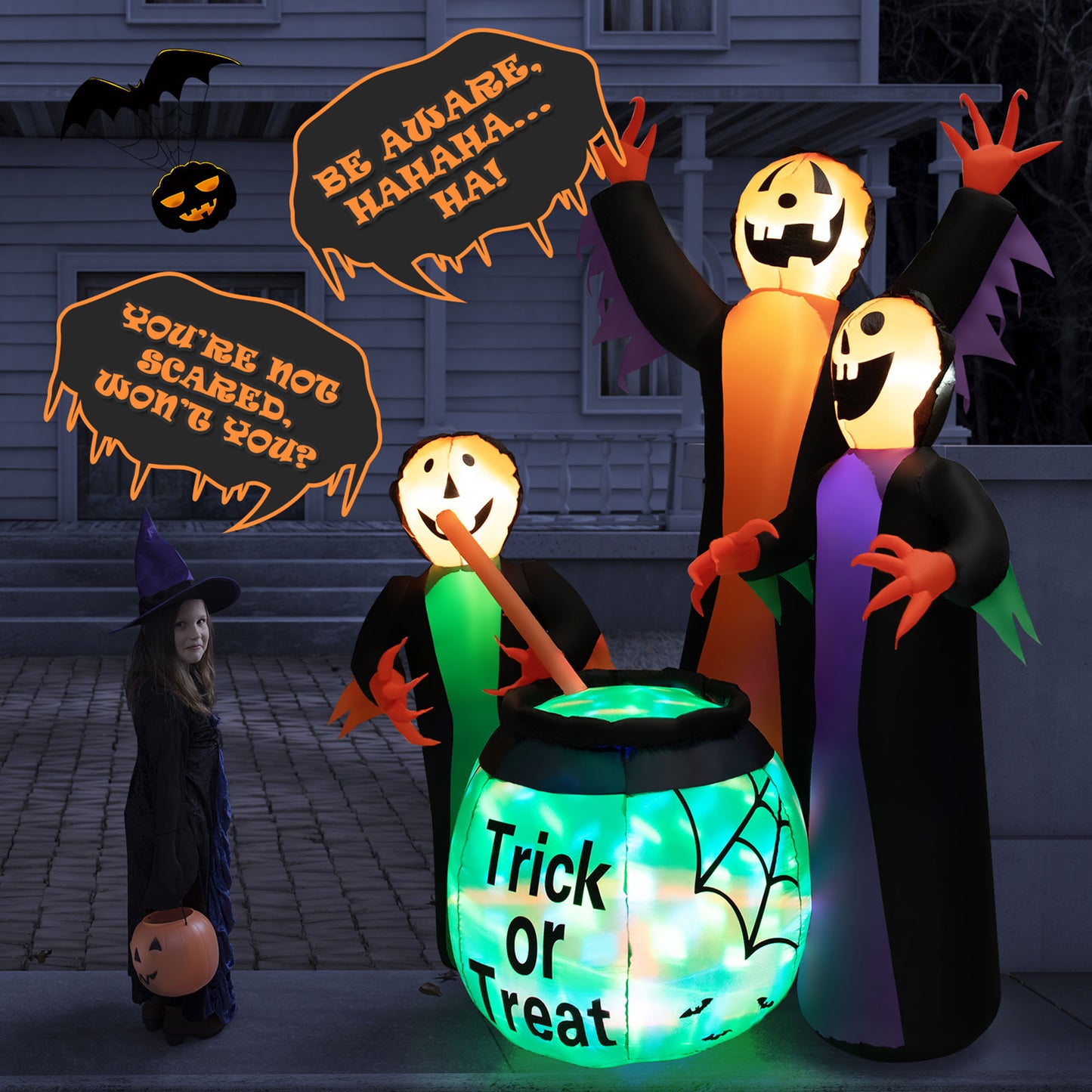 8' Halloween Inflatable Witch Decor w/ Bright LED Lights