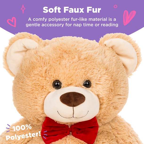 38in Giant Soft Plush Teddy Bear w/ Bow Tie, Footprints - Brown