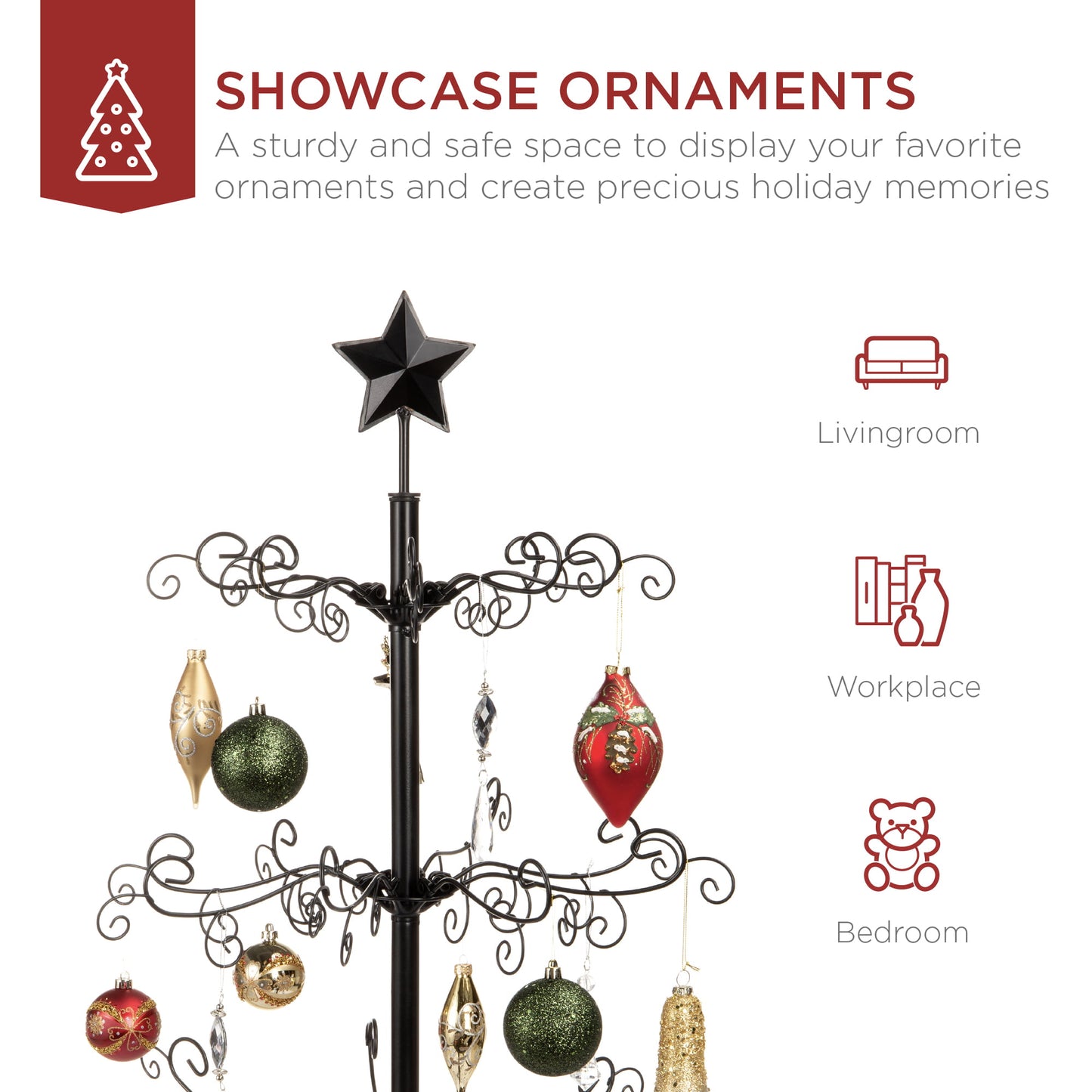 3ft Wrought Stand Iron Ornament Display Christmas Tree