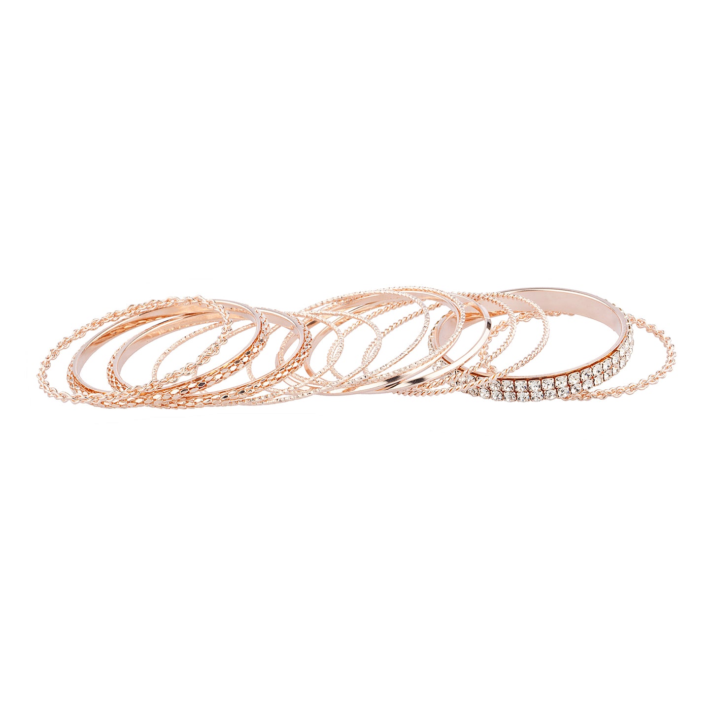 Rose Gold Tone Chain Rhinestone Bangle Bracelet Set for Women