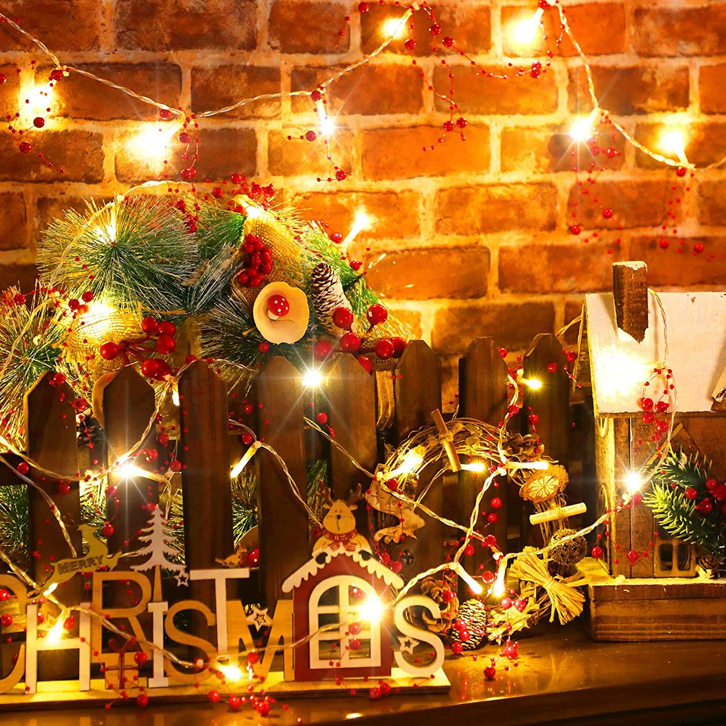 30 LEDs Lighted Berry Beaded Garland Fairy Light Christmas Decoration