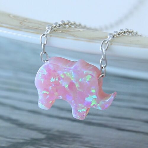 Women Jewelry GF Pendant 925 Silver Gold Plated Elephant Opal Chain Necklace