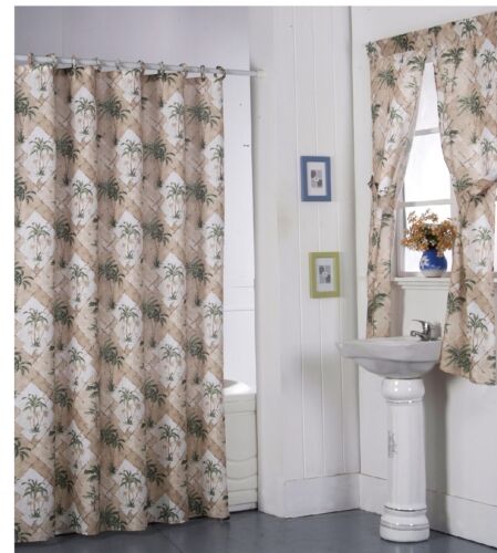 Shower Curtain Drapes Bathroom Window Set w/ Liner Rings
