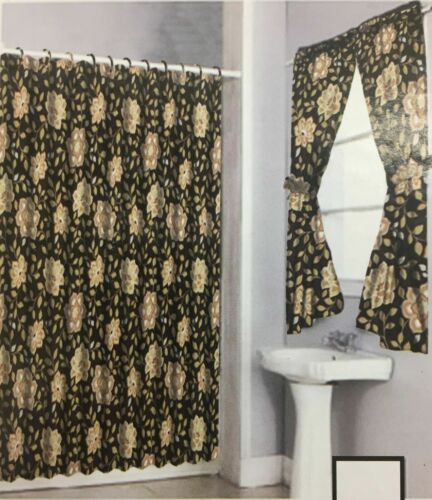 Shower Curtain Drapes Bathroom Window Set w/ Liner Rings