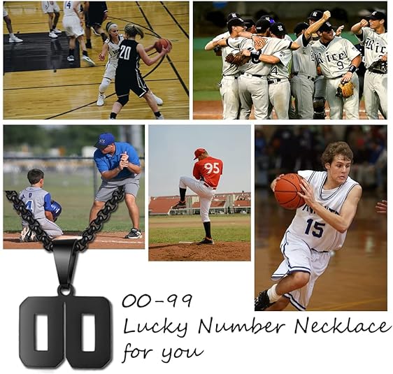 Number Necklace for Boy Black Athletes Number Stainless Steel