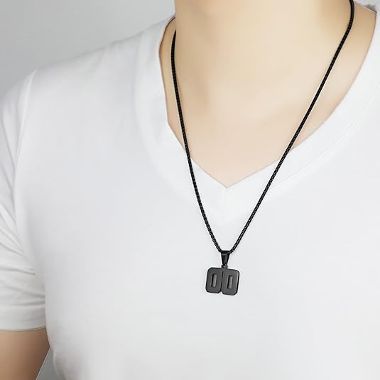 Number Necklace for Boy Black Athletes Number Stainless Steel