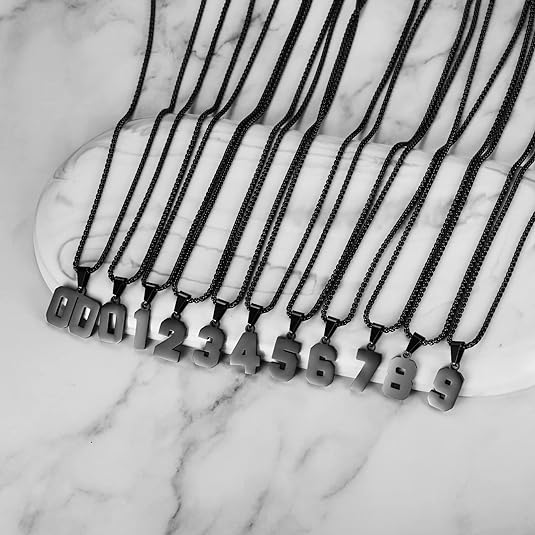 Number Necklace for Boy Black Athletes Number Stainless Steel