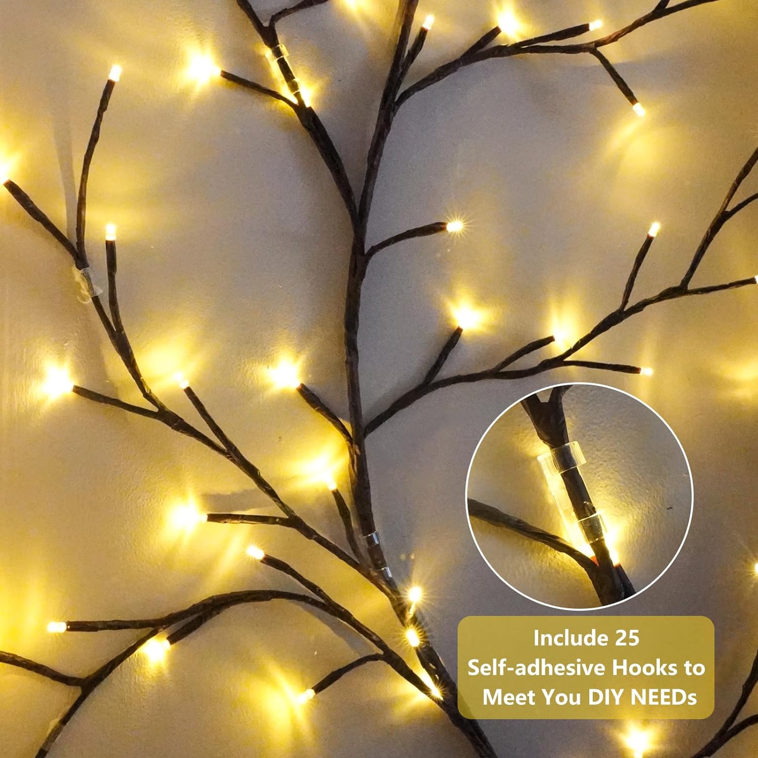 Willow Vine Lights Room Decor: 7.5Ft Christmas Decorations Flexible Enchanted Fairy Lights with Remote Control, 144 LEDs Twinkle Tree Lighted Branches for Wall Bedroom Home (1 Pack)