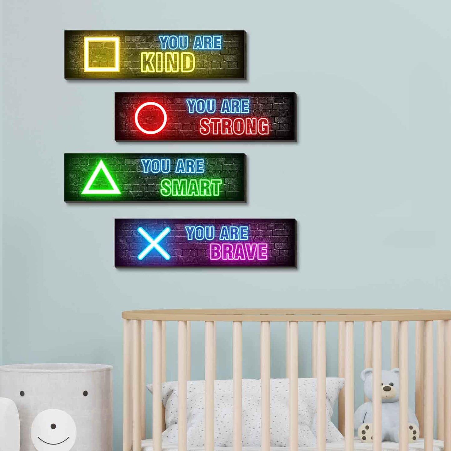 Gaming Wall Decor Set of 4 - Boys Room Decorations for Bedroom, Neon Gaming Art Print Game Plaque Wall Art Decorations Perfect Teenager Gift for Kids Room Decoration（MC12）