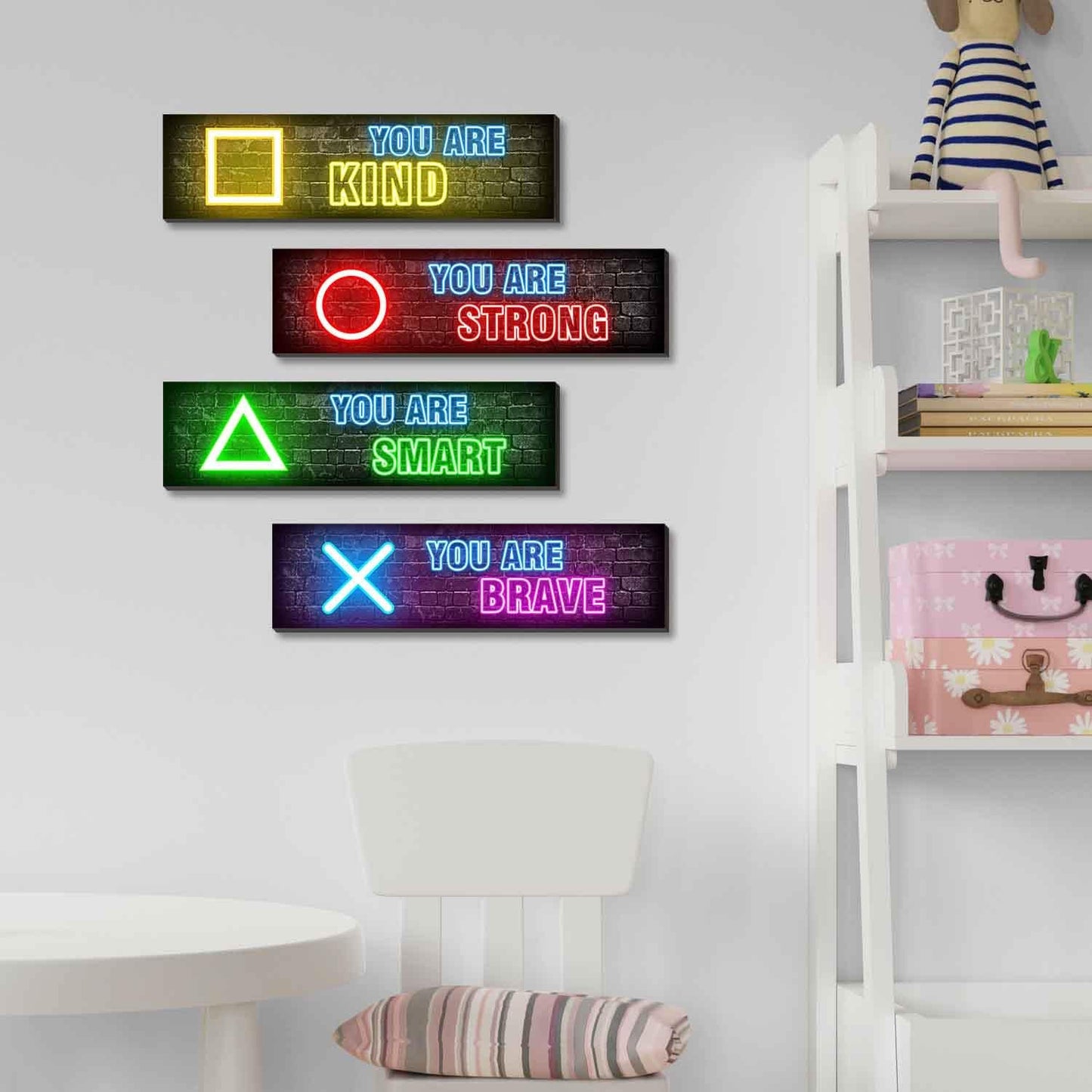 Gaming Wall Decor Set of 4 - Boys Room Decorations for Bedroom, Neon Gaming Art Print Game Plaque Wall Art Decorations Perfect Teenager Gift for Kids Room Decoration（MC12）