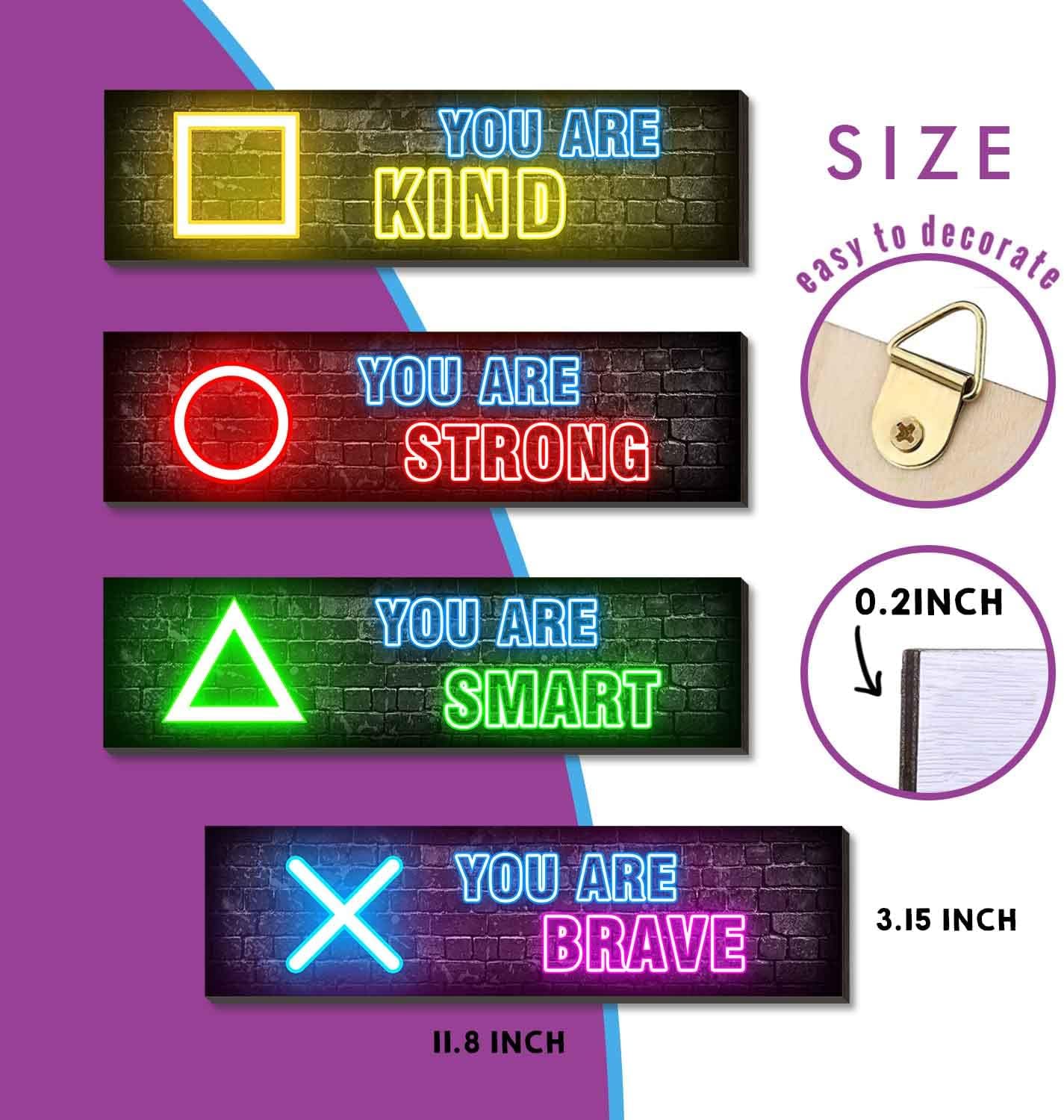 Gaming Wall Decor Set of 4 - Boys Room Decorations for Bedroom, Neon Gaming Art Print Game Plaque Wall Art Decorations Perfect Teenager Gift for Kids Room Decoration（MC12）