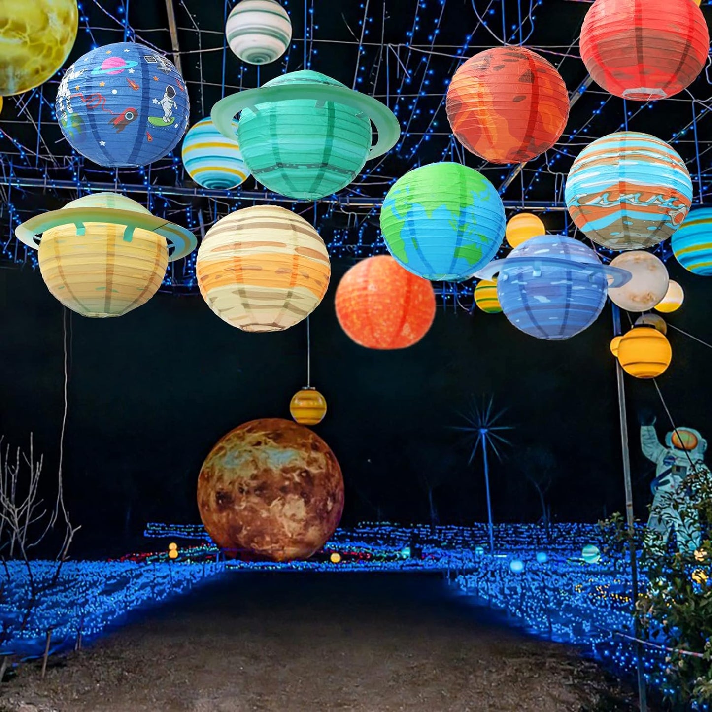Planet Paper Lanterns, 10 PCS Outer Space Party Decorations, Solar System Planets Lantern for Kids Space Theme Party Birthday Room Decorations （10 Inch）
